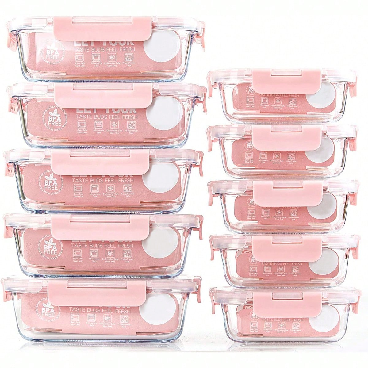 Meal Prep Recipes - Confezione da 10 contenitori in vetro